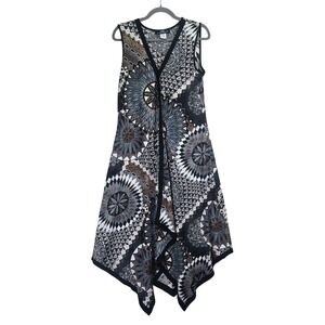 Midnight Velvet Women Dress Large Sleeveless Geometric Handkerchief Hem Boho Y2K